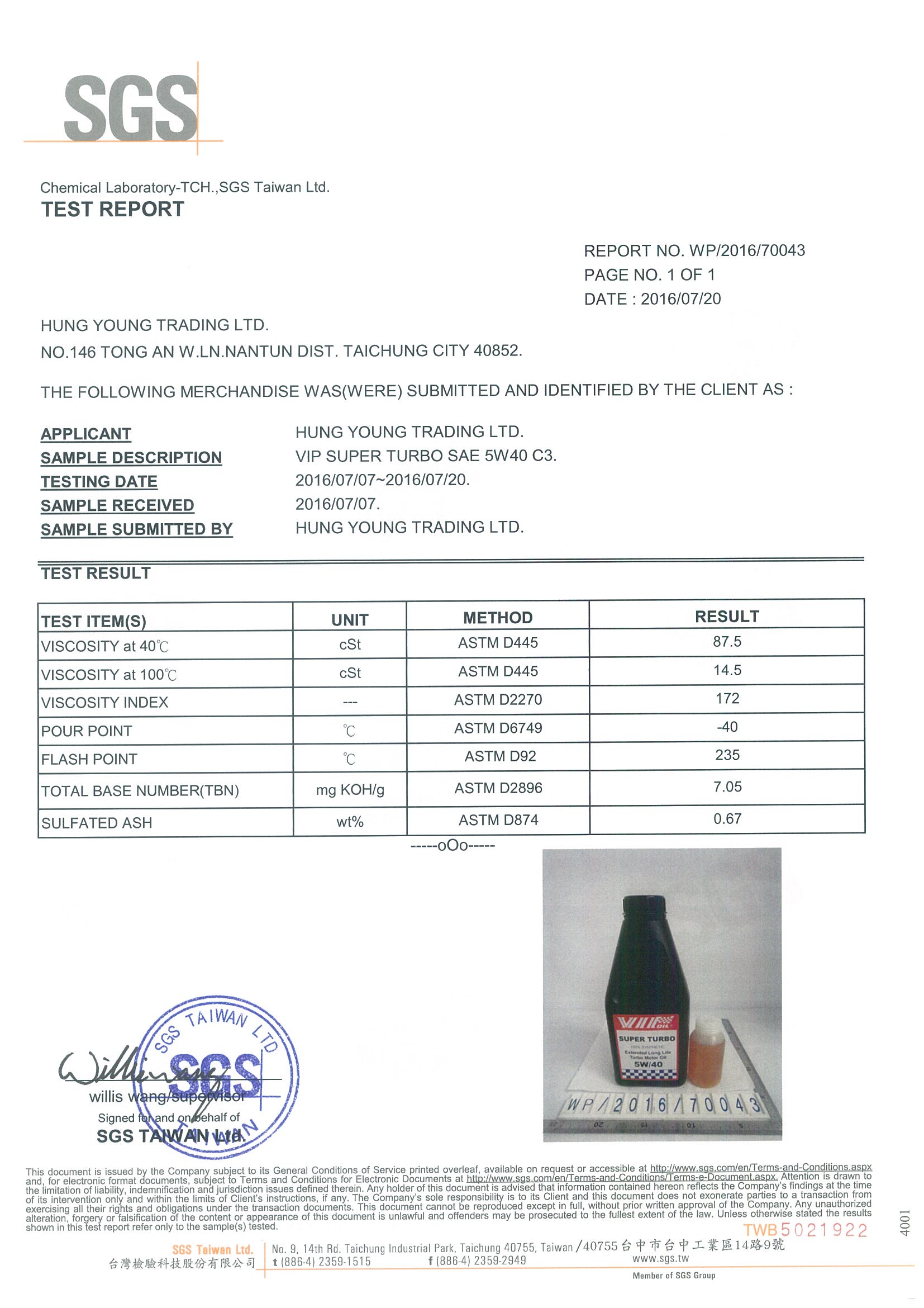 SGS report 5W40C3